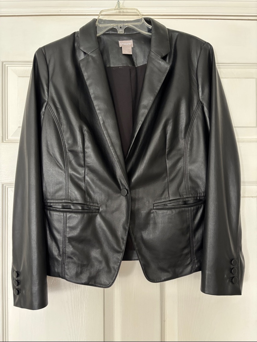 Chico's Sleek Black Faux Leather Blazer